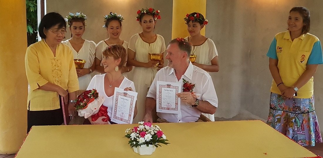 Marriage registration paperwork being completed in Thailand
